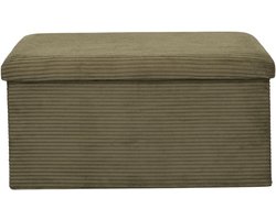 Home Deco Factory Poef/hocker opvouwbaar - rib design - opbergbox - groen - polyester/mdf - 76 x 38 cm