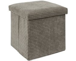 Home Deco Factory Poef/hocker opvouwbaar - rib design - opbergbox - zacht taupe - polyester/mdf - 38 x 38 cm