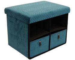 Home Deco Factory Poef/hocker storage - opvouwbaar - stof - opbergbox - groen - polyester/mdf - 38 x 50 cm