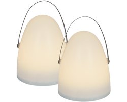 Home deco factory portable buitenlamp - 2x - wit- draadloos - H30 cm - binnen/buiten - op batterijen - met greep