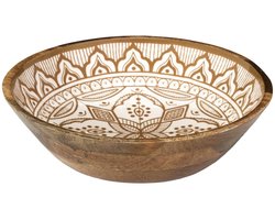 Home Deco Factory Salade serveer schaal - Fruitschaal/fruitmand - mango hout - D28 x H7 cm - bruin/print - Pure luxe