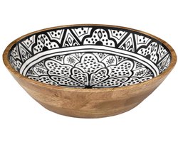 Home Deco Factory Salade serveer schaal - Fruitschaal/fruitmand - mango hout - D28 x H7 cm - bruin/print - Pure luxe