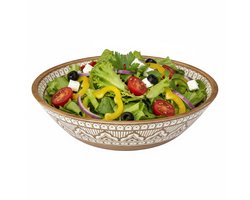 Home Deco Factory Salade serveer schaal - Fruitschaal/fruitmand - mango hout - D33 x H8 cm - bruin/print - Pure luxe