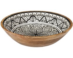 Home Deco Factory Salade serveer schaal - Fruitschaal/fruitmand - mango hout - D33 x H8 cm - bruin/print - Pure luxe