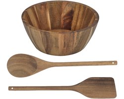 Home Deco Factory schalen set - 2x - D20 / D16 cm - acacia hout - rond - fruitschaal - kom