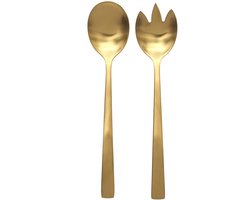 Home Deco Factory Sla bestek/couvert - 2 delig - goud - metaal - 21 cm - saladebestek/slacouvert - opscheplepels fruit/groente