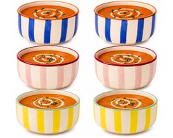 Home deco factory Snackschaaltjes Dolce vita - 6x - blauw/roze/geel - keramiek - D14 cm