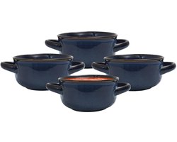 Home Deco Factory Soepkommen Classic - donkerblauw - 6x stuks - 14 x 7 cm - keramiek - soepkommetjes