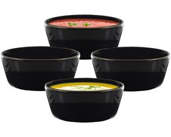 Home Deco Factory Soepkommen Kitchen Classics - zwart - 6x stuks - 14 x 7 cm - keramiek - soepkommetjes - serveerschaaltjes