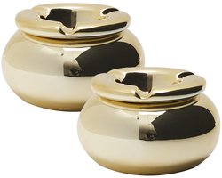 Home Deco Factory Storm Asbak Marrakesh - 2x - Kunststeen - D10 x H6 cm - metallic goud glans - voor binnen/balkon