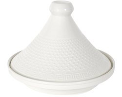 Home Deco Factory Tajine porselein - Marrakesh - wit - D25 cm - Oosterse stoofpan/kookpot
