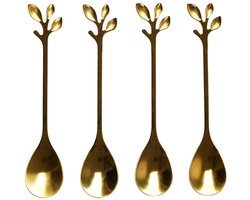 Home Deco Factory Theelepels - 4x stuks - goud - met blad - H11 cm - bestek