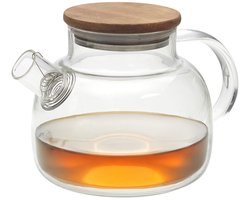 Home deco factory theepot - acacia hout - glas - 900 ml - keuken