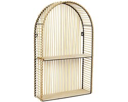 Home Deco Factory Wandplank/wandrek Ibiza - met boog - naturel - Boho stijl - 2 plankjes - 37 x 12 x 61 cm