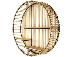 Home Deco Factory Wandplank/wandrek Ibiza - rond - naturel - Boho stijl - 3 plankjes - 53 x 12 cm