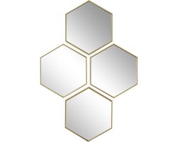 Home Deco Factory wandspiegel set - 4x stuks - D23 cm - hexagon - kunststof - decoratie