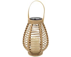 Home deco factory Zonnelantaarn tafellamp - Solar - rotan - 26,5 cm - kaarseffect - buiten en binnen - oplaadbaar door zon