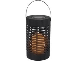 Home deco factory Zonnelantaarn tafellamp - Solar - zwart - 23 cm - kaarseffect - kunststof