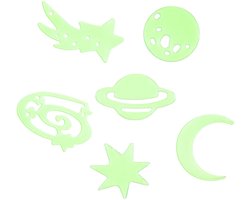 Home Deco Kids Glow in the dark Planeten - 24x stuks - groen - kunststof - kinderkamer - decoratie