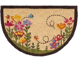 Home & Deco Kokos deurmat bloemen half rond 40x60 cm