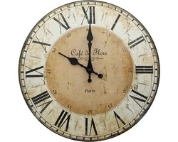 Home & Deco Metalen klok Cafe de Flore - bruin/creme - 34 cm