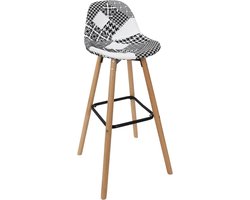 Home Deco - Patchwork barkruk - grijs - zwart - hoogte 92,5 cm