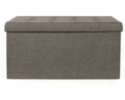 Home Deco - Poef/hocker Chique - opvouwbaar - stof - opbergbox - donkergrijs - polyester/mdf - 76 x 38 cm