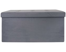 Home Deco - Poef/hocker Chique - opvouwbaar - stof - opbergbox - grijs - polyester/mdf - 76 x 38 cm
