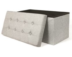 Home Deco - Poef/hocker Chique - opvouwbaar - stof - opbergbox - lichtgrijs - polyester/mdf - 76 x 38 cm