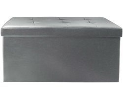 Home Deco - Poef/hocker Eccense - opvouwbaar - grijs - polyester/MDF - 76 x 38 cm