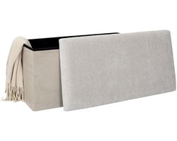 Home deco Poef/hocker Emilia - beige - opvouwbaar - 38 x 76 cm - polyester/mdf - opbergbox