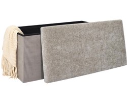 Home deco Poef/hocker Emilia - taupe - opvouwbaar - 38 x 76 cm - polyester/mdf - opbergbox
