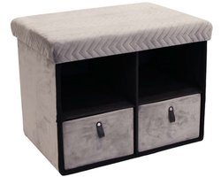 Home Deco poef/hocker met lades - opvouwbaar - stof - grijs velvet - polyester/mdf - 50 x 38 cm