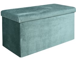 Home Deco - Poef/hocker Velvet - opvouwbaar - blauw - polyester/MDF - 76 x 38 cm