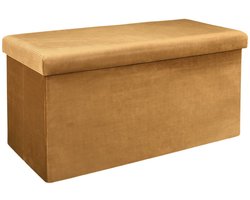 Home Deco - Poef/hocker Velvet - opvouwbaar - okergeel - polyester/MDF - 76 x 38 cm