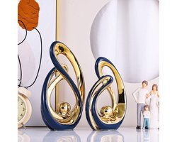 Home Decor Accent, Porseleinen Kunst Mid-Century Boekenplankdecoraties, Gouden Centerpieces voor Tafels, Abstract Keramisch Standbeeld Sculptuur voor Salontafel, Schoorsteenmantel, Tv-Stand