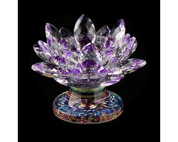 Home Decor Kaarsenhouder Kristal Ambacht Glas Lotus Kandelaar Creatieve Decoratie voor Huisdecoratie, Votiefactiviteit, Bruiloft en Cadeau (Paars)