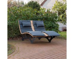 HOME DELUXE - TAIGA golfhouten ligstoel - 1x kussen, kleur: antraciet, ca. 190 x 67 x 4 cm I bosbank schommelligbank relaxligbank
