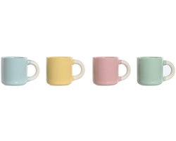 Home ESPRIT - Set van 4 koffiekopjes - Porselein - 4 stuks - Geel - Blauw - Groen - Roze - 4x110ml