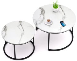 Home-Heaven® Salontafel Rond wit Marmer set van 2 – Salontafel Zwart Ø70 & Ø50cm