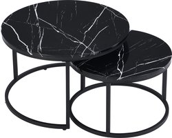 Home-Heaven® Salontafel Rond Zwart Marmer set van 2 - Salontafels zwart Ø70 & Ø50cm