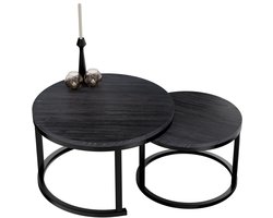 Home-Heaven® Salontafels Rond Zwart Hout Print – Bijzettafel Set Van 2 – Salon tafel Ø60cm