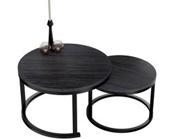 Home-Heaven® Salontafels Rond Zwart Hout Print – Bijzettafel Set Van 2 – Salon tafel Ø70cm & 50cm