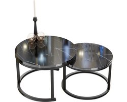 Home-Heaven® Salontafels Rond Zwart Marmer Look – salon tafel set van 2 - Ø70 & Ø50cm
