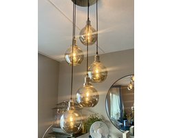 Home-Heaven® Smoke Glas Hanglampen Rond 5 Lichts | Industrieel | Woonkamer | Eetkamer | Slaapkamer | Zilver Rookglas