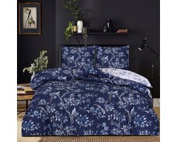 Home Impressions® Dekbedovertrek -Premium kwaliteit- tweepersoons - 200x200/220 + 2 kussensloop 60x70 - Blauw-Wit-reversible-omkeerbaar easy care