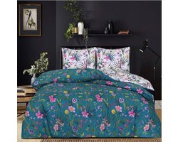 Home Impressions® Dekbedovertrek -Premium kwaliteit- tweepersoons - 200x200/220 + 2 kussensloop 60x70 - Groen Wit -reversible-omkeerbaar-easy care