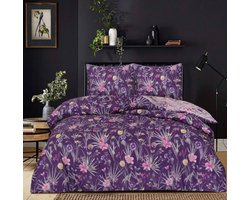 Home Impressions® Dekbedovertrek -Premium kwaliteit- tweepersoons - 200x200/220 + 2 kussensloop 60x70 - Lila-Antraciet-reversible-omkeerbaar-easy care.