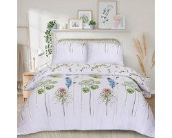 Home Impressions® Flower - Grass Blue Maison lits-jumeaux Dekbedovertrek - Katoen-Satijn - Omkeerbaar - Botanic