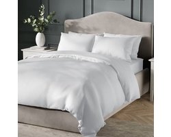 Home impressions® Hotel Dekbedovertrek - Hotellinnen Dekbedovertrek - Wit Katoen Satijn 200x200/220 + 2 kussenslopen 60x70 cm - Katoen Satijn - Hotel Dekbedovertrek